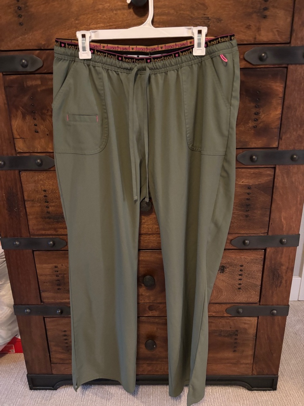 HeartSoul Olive Green Drawstring Joggers with Pink Waistband Accents
